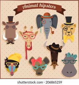 Cute fashion Hipster African Animals set 2 of vector icons