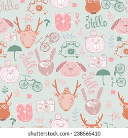 Cute fashion Hipster Animals & pets, set