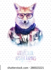 Cute fashion Hipster Animals pets red fox, set of vector icons bear portrait. Vector illustration