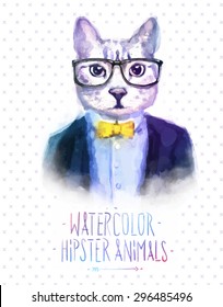 Cute fashion Hipster Animals and  pets cat, set of vector icons bear portrait. Vector illustration