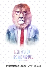 Cute fashion Hipster Animals and  pets lion, set of vector icons bear portrait. Vector illustration