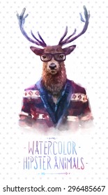 Cute fashion Hipster Animals and  pets deer, set of vector icons bear portrait. Vector illustration