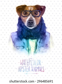 Cute fashion Hipster Animals and  pets Jack Russell Terrier, set of vector icons bear portrait. Vector illustration