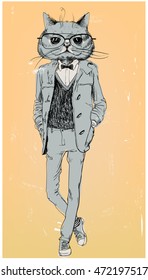 cute fashion hipster cat