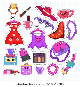 Cute Fashion icon and Sticker Patches Vector set