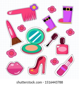 Cute Fashion icon and Sticker Patches Vector set