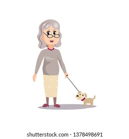 Cute fashion old senior woman with small dog