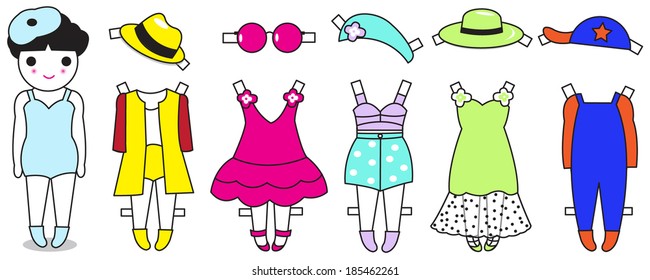 Cute fashion paper doll illustration set