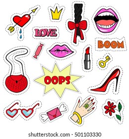 Cute Fashion Patch Badges With Lips Heart Mouth Crown Lipstick Key