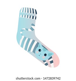 Cute fashion textile sock with cute striped grey cat