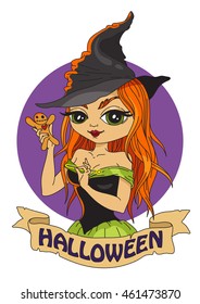 Cute fashion witch. Illustration in halloween style