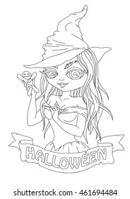 Cute fashion with. Illustration in halloween style. Line art