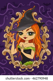 Cute fashion withc. Illustration in halloween style