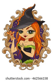 Cute fashion withcgirl. Illustration in halloween style