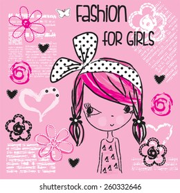 cute fashionable girl, T-shirt design vector illustration