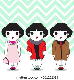 Cute Fashionable Girls Character with Pattern Background illustration