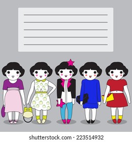Cute Fashionistas paper note illustration set