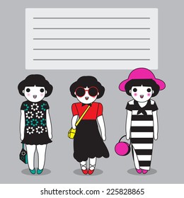 Cute Fashionistas paper note illustration set