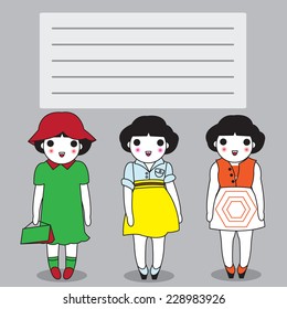 Cute Fashionistas paper note illustration set