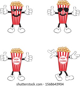 Cute fast food character. Colorful cartoon food character. Emoticon cinema snack in 3D glasses