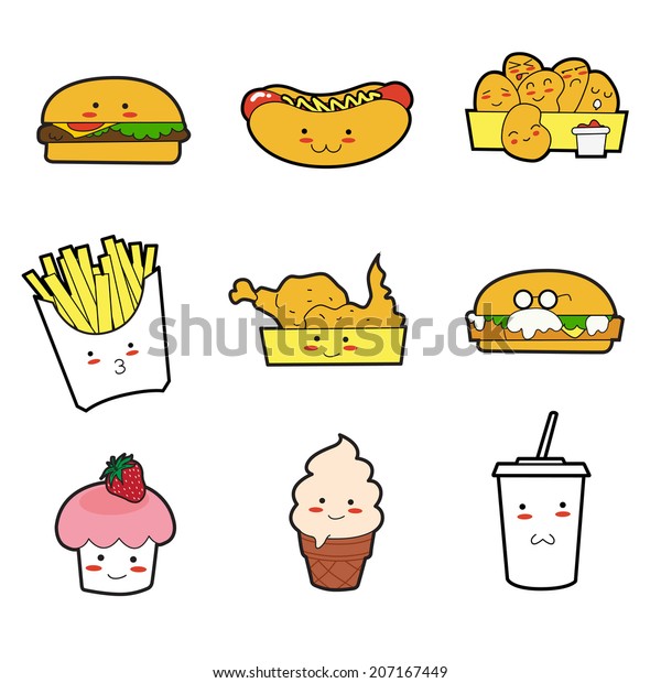 Cute Fast Food Character Set Stock Vector (Royalty Free) 207167449 ...