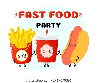 Personagens de fast food bonitos tendo um pôster de festa