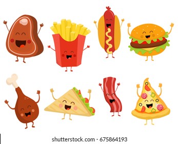 Cute Fast Food Characters Set