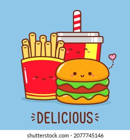 cute fast food with different expression