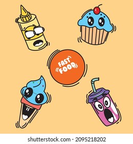 cute fast food doodle illustration. Indonesia, salatiga city 23 december 2021. 
