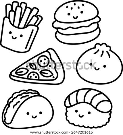 Cute fast food, easy coloring for kids, vector, illustration, coloring book, coloring page, cozy, cute, bold, comfy