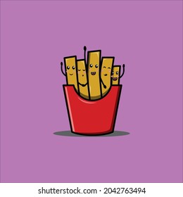 cute fast food french fries set on the paper box doodle cartoon flat illustration