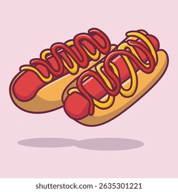 Cute fast food hotdog cartoon. Flat cartoon illustration.
