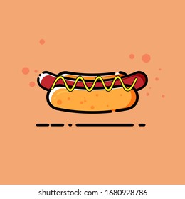 Cute Fast Food Hotdog logo, flat on color background, Hotdog Fast Food cute icon, Hotdog Fast Food icon vector graphics.