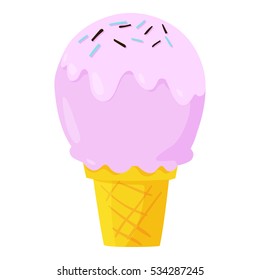 Cute fast food ice cream icon. Vector illustration for flavor dairy menu design. Refreshment product cartoon image. Sweet icecream isolated on white background. Delicious pink cold sundae