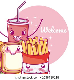 Cute fast food kawaii cartoon