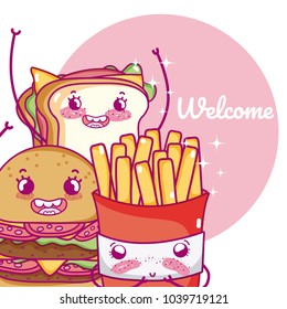 Cute fast food kawaii cartoon