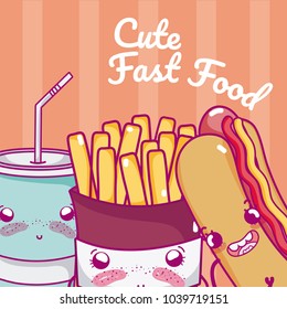 Cute fast food kawaii cartoon