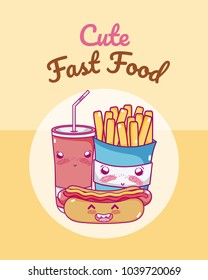 Cute Fast Food Kawaii Cartoon Stock Vector (Royalty Free) 1039720069