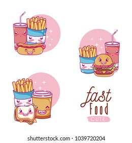 Cute fast food kawaii cartoon