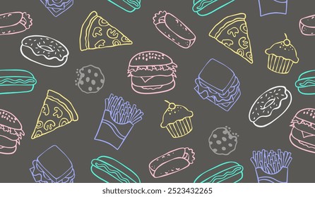Cute fast food pattern background vector design