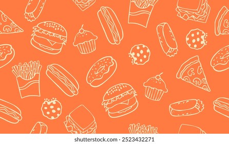 Cute fast food pattern background vector design