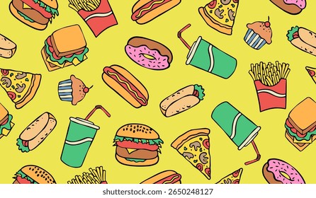 Cute fast food pattern background vector design