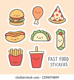 Cute fast food sticker hand drawn cartoon collection