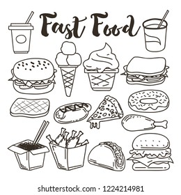 A cute fast food vector doodle icon to decorate banners or food menus in your restaurant. Sketch design vector illustration