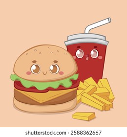cute fast food vector illustration potato burger and referent in cartoon style