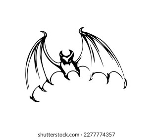 Cute fast nocturne cave big bloodsuck mouse bird eye isolate white midnight sky backdrop. Line dark ink pen hand drawn emblem logotype old retro doodle engrave contour print art style paper text space