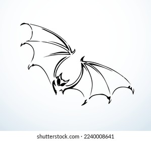 Cute fast nocturne cave bloodsuck mouse bird eye isolate white midnight sky backdrop. Line dark ink pen hand drawn logo emblem logotype old retro doodle engrav contour print art style paper text space