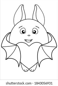 Cute fat bat hugs a heart - vector linear illustration for coloring. Outline. Bat in love - children's picture for coloring book for Valentine's Day.