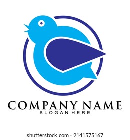 Cute fat bird illustration vector logo