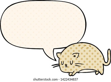 cute fat cartoon cat with speech bubble in comic book style